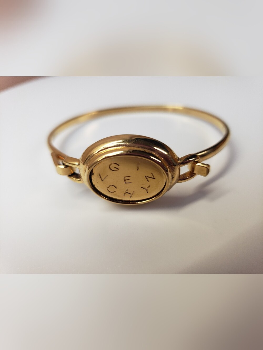 Givenchy Gold Tone Logo Scrambled Letters Hook Bangle Bracelet
